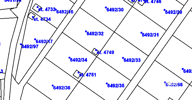 Parcela st. 4749 v KÚ Žatec, Katastrální mapa