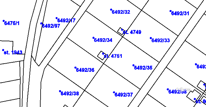 Parcela st. 4751 v KÚ Žatec, Katastrální mapa