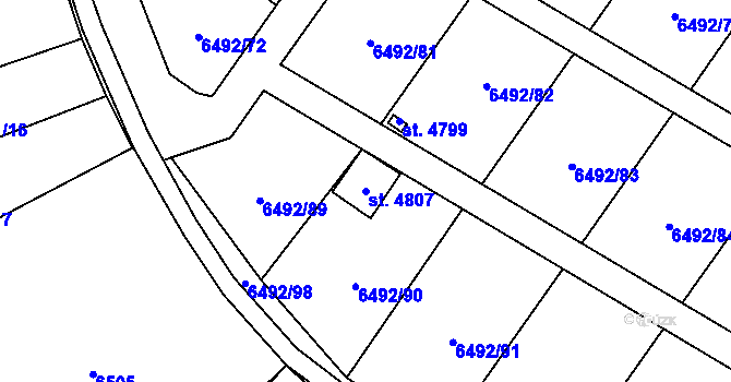 Parcela st. 4807 v KÚ Žatec, Katastrální mapa