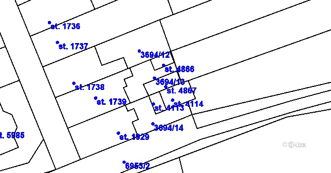 Parcela st. 4867 v KÚ Žatec, Katastrální mapa