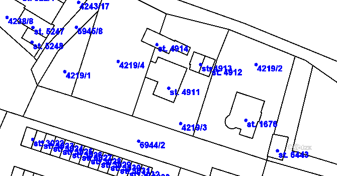 Parcela st. 4911 v KÚ Žatec, Katastrální mapa