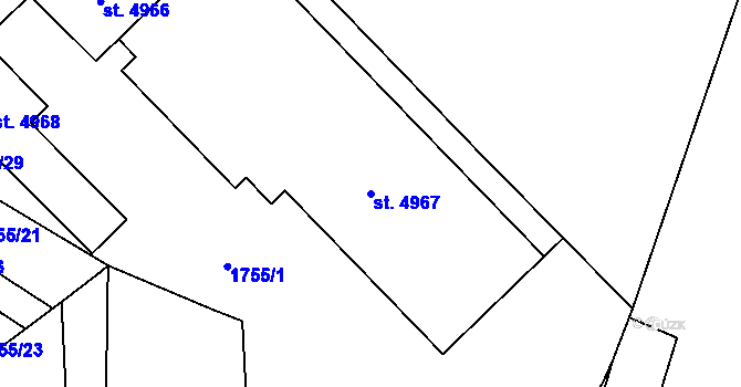 Parcela st. 4967 v KÚ Žatec, Katastrální mapa