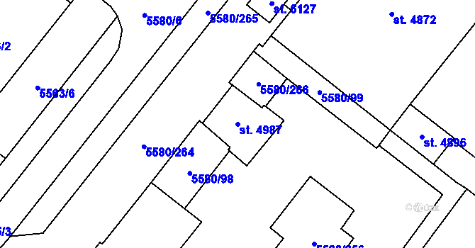 Parcela st. 4987 v KÚ Žatec, Katastrální mapa