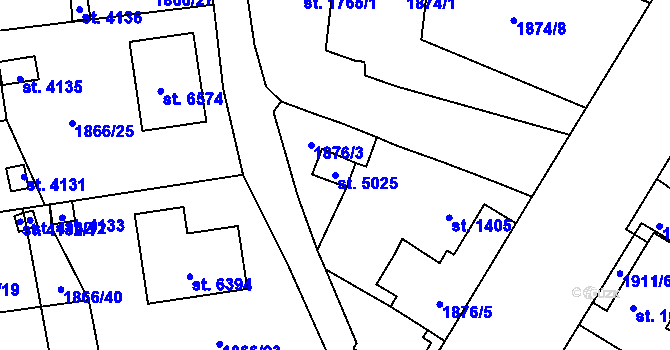 Parcela st. 5025 v KÚ Žatec, Katastrální mapa