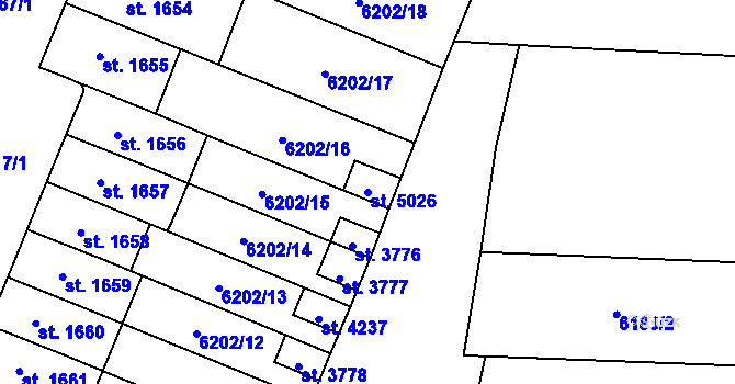 Parcela st. 5026 v KÚ Žatec, Katastrální mapa