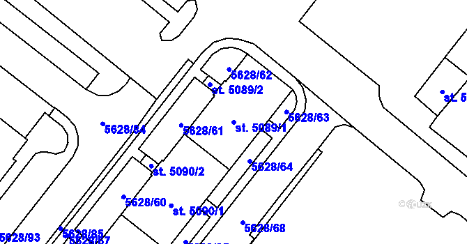 Parcela st. 5089/1 v KÚ Žatec, Katastrální mapa