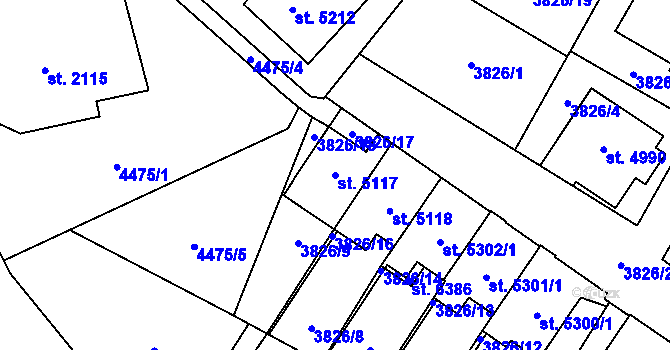 Parcela st. 5117 v KÚ Žatec, Katastrální mapa