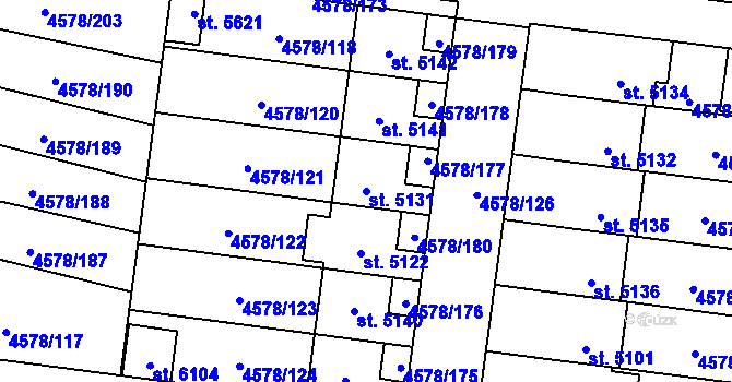 Parcela st. 5131 v KÚ Žatec, Katastrální mapa