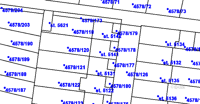 Parcela st. 5141 v KÚ Žatec, Katastrální mapa