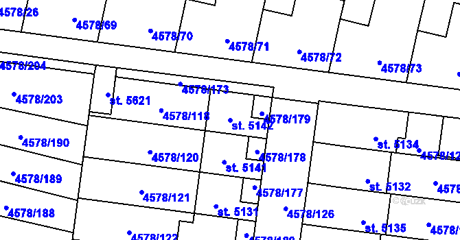 Parcela st. 5142 v KÚ Žatec, Katastrální mapa