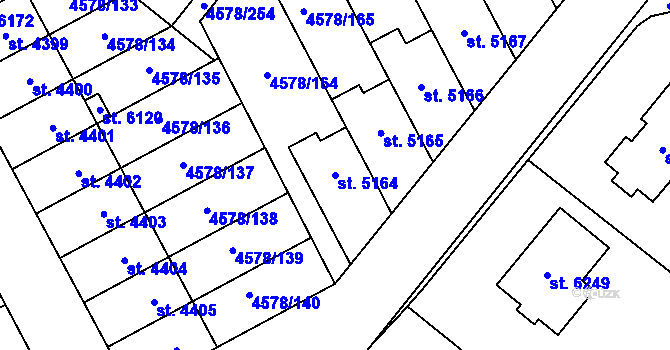 Parcela st. 5164 v KÚ Žatec, Katastrální mapa