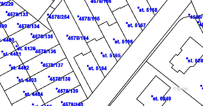 Parcela st. 5165 v KÚ Žatec, Katastrální mapa