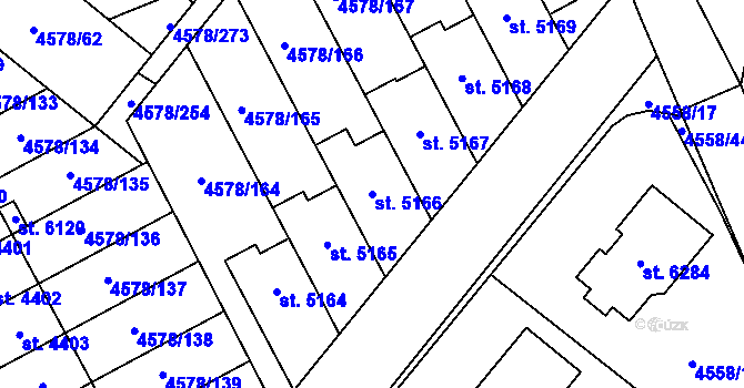 Parcela st. 5166 v KÚ Žatec, Katastrální mapa
