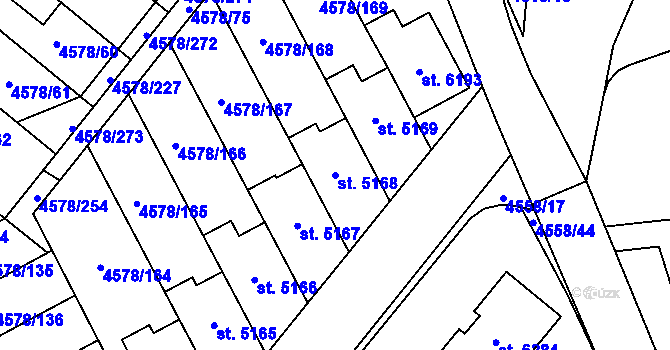 Parcela st. 5168 v KÚ Žatec, Katastrální mapa