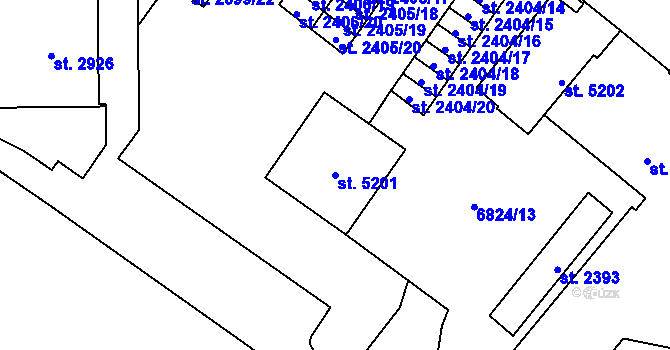 Parcela st. 5201 v KÚ Žatec, Katastrální mapa