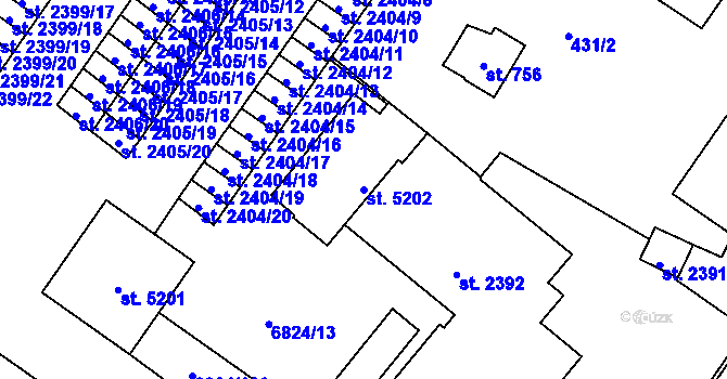 Parcela st. 5202 v KÚ Žatec, Katastrální mapa