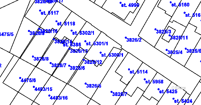 Parcela st. 5300/1 v KÚ Žatec, Katastrální mapa