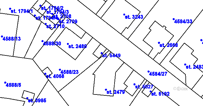Parcela st. 5449 v KÚ Žatec, Katastrální mapa