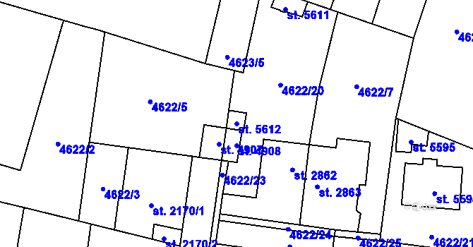 Parcela st. 5612 v KÚ Žatec, Katastrální mapa