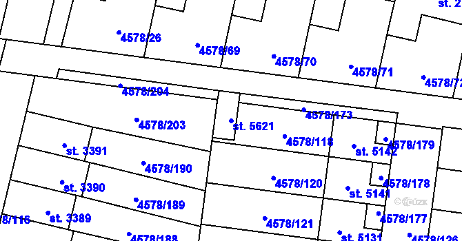 Parcela st. 5621 v KÚ Žatec, Katastrální mapa