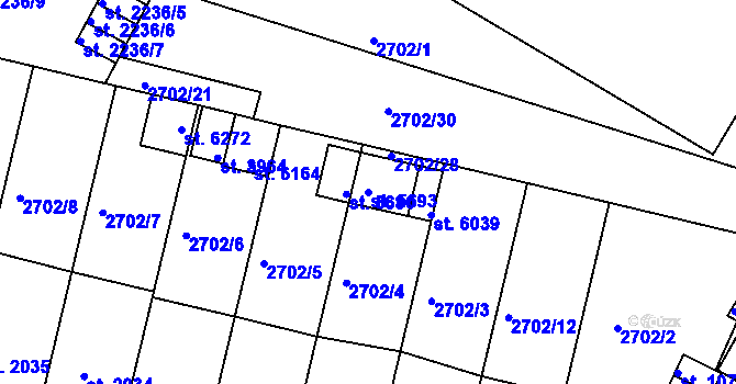 Parcela st. 5693 v KÚ Žatec, Katastrální mapa