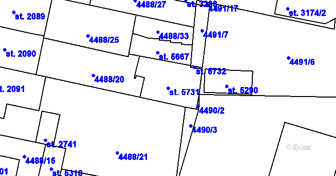 Parcela st. 5731 v KÚ Žatec, Katastrální mapa