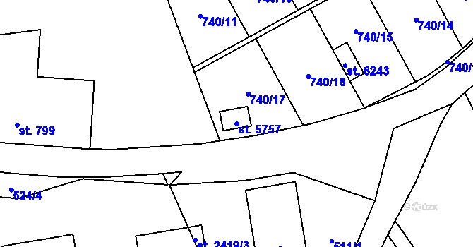 Parcela st. 5757 v KÚ Žatec, Katastrální mapa