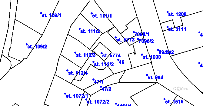 Parcela st. 5774 v KÚ Žatec, Katastrální mapa