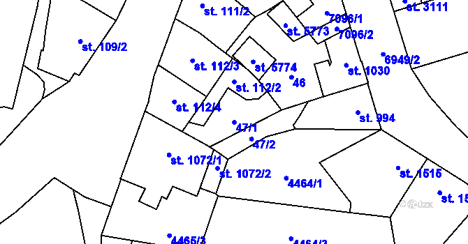 Parcela st. 47/1 v KÚ Žatec, Katastrální mapa