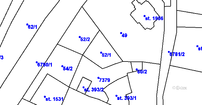 Parcela st. 52/1 v KÚ Žatec, Katastrální mapa
