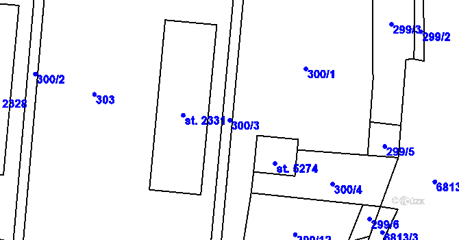 Parcela st. 300/3 v KÚ Žatec, Katastrální mapa