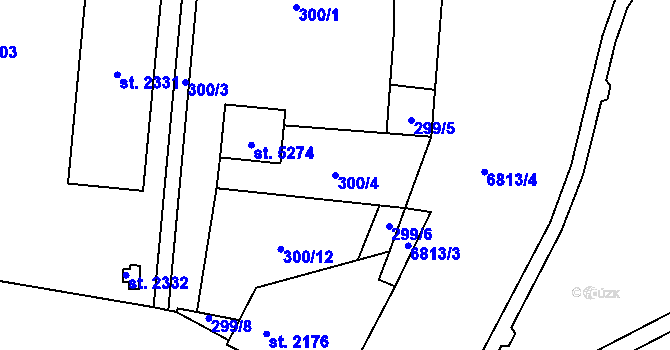 Parcela st. 300/4 v KÚ Žatec, Katastrální mapa