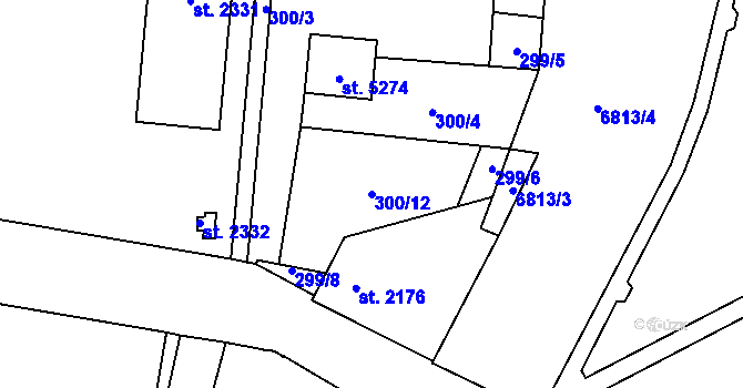 Parcela st. 300/12 v KÚ Žatec, Katastrální mapa