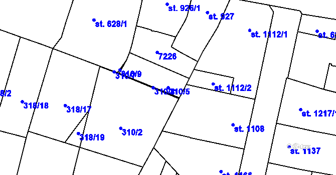 Parcela st. 310/5 v KÚ Žatec, Katastrální mapa