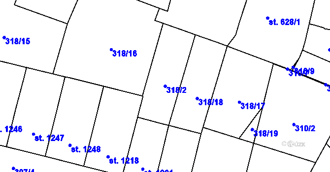 Parcela st. 318/2 v KÚ Žatec, Katastrální mapa