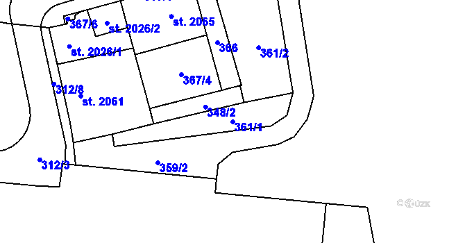 Parcela st. 361/1 v KÚ Žatec, Katastrální mapa