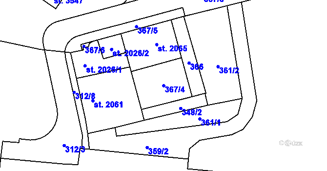 Parcela st. 367/4 v KÚ Žatec, Katastrální mapa