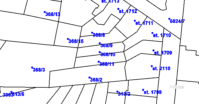 Parcela st. 368/10 v KÚ Žatec, Katastrální mapa
