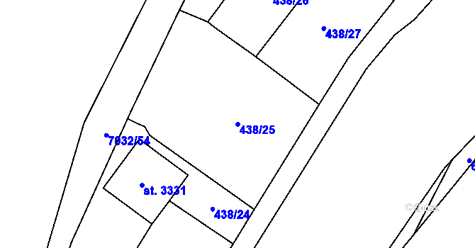 Parcela st. 438/25 v KÚ Žatec, Katastrální mapa