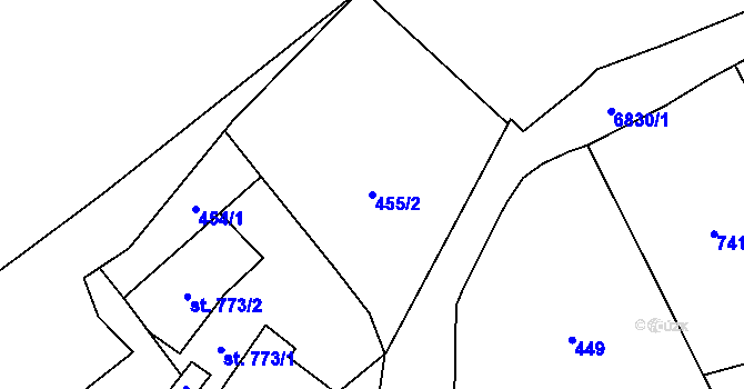 Parcela st. 455/2 v KÚ Žatec, Katastrální mapa