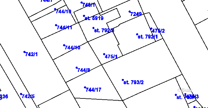 Parcela st. 475/1 v KÚ Žatec, Katastrální mapa