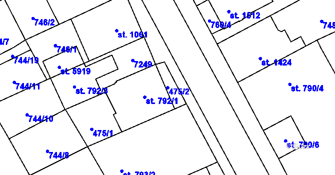 Parcela st. 475/2 v KÚ Žatec, Katastrální mapa