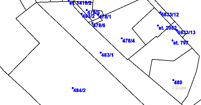 Parcela st. 483/1 v KÚ Žatec, Katastrální mapa