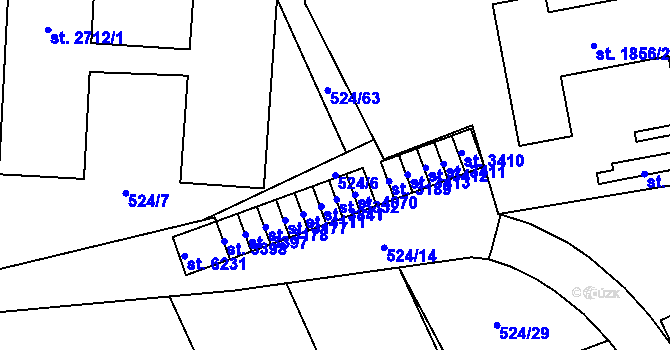 Parcela st. 524/6 v KÚ Žatec, Katastrální mapa
