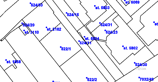 Parcela st. 524/11 v KÚ Žatec, Katastrální mapa