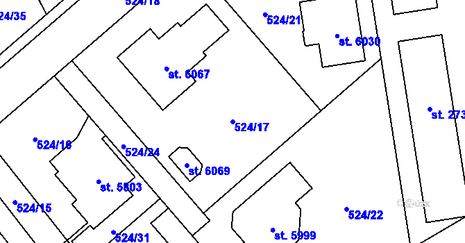 Parcela st. 524/17 v KÚ Žatec, Katastrální mapa
