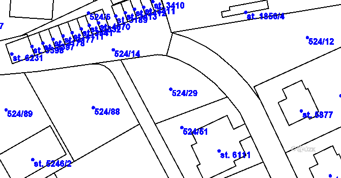 Parcela st. 524/29 v KÚ Žatec, Katastrální mapa