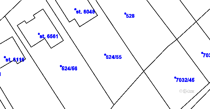 Parcela st. 524/55 v KÚ Žatec, Katastrální mapa