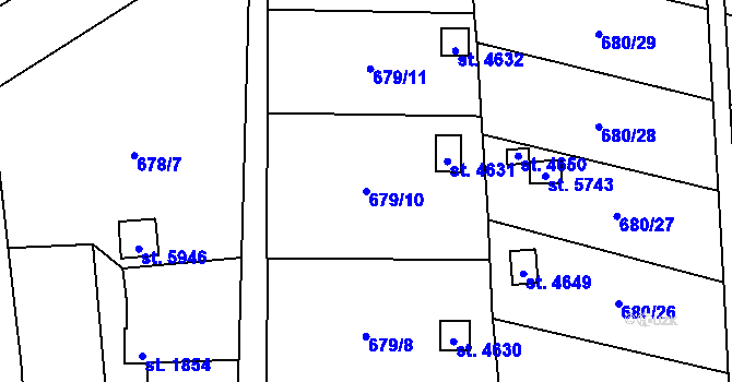 Parcela st. 679/10 v KÚ Žatec, Katastrální mapa