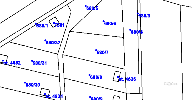 Parcela st. 680/7 v KÚ Žatec, Katastrální mapa